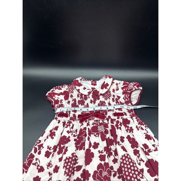 Trish Scully Child Burgundy Floral Velvet Bow/Trim Smocked Lined Dress Sz 5 - Picture 4 of 10